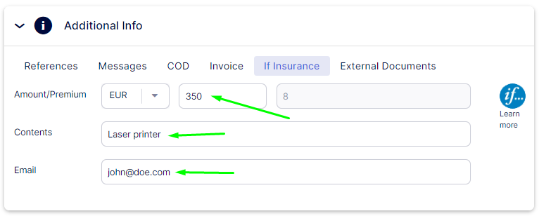 Fill in insurance details