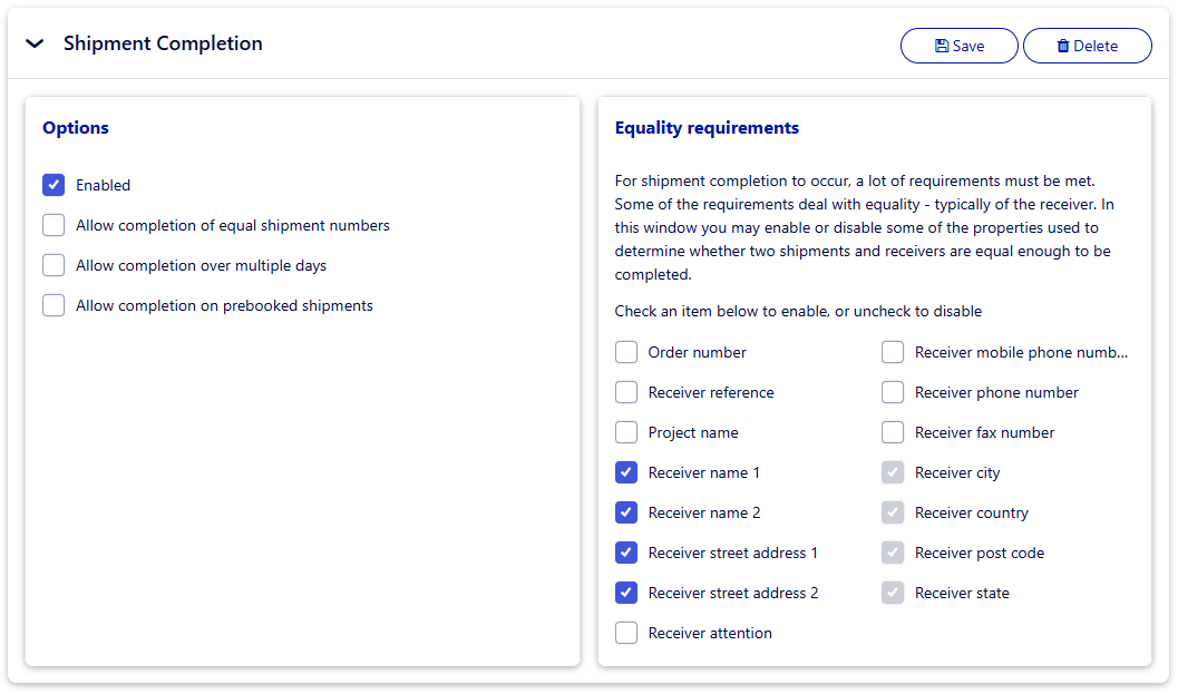 Setup configuration - Shipment Completion (ShipSelf Service) – nShift