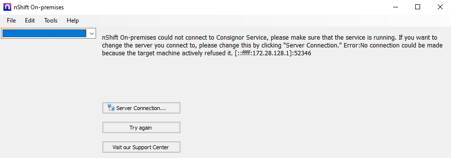 nShift On premises could not connect to Consignor Service nShift