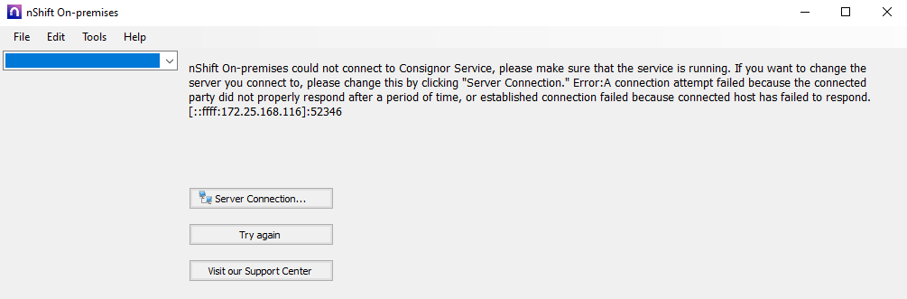 nShift On premises could not connect to Consignor Service nShift